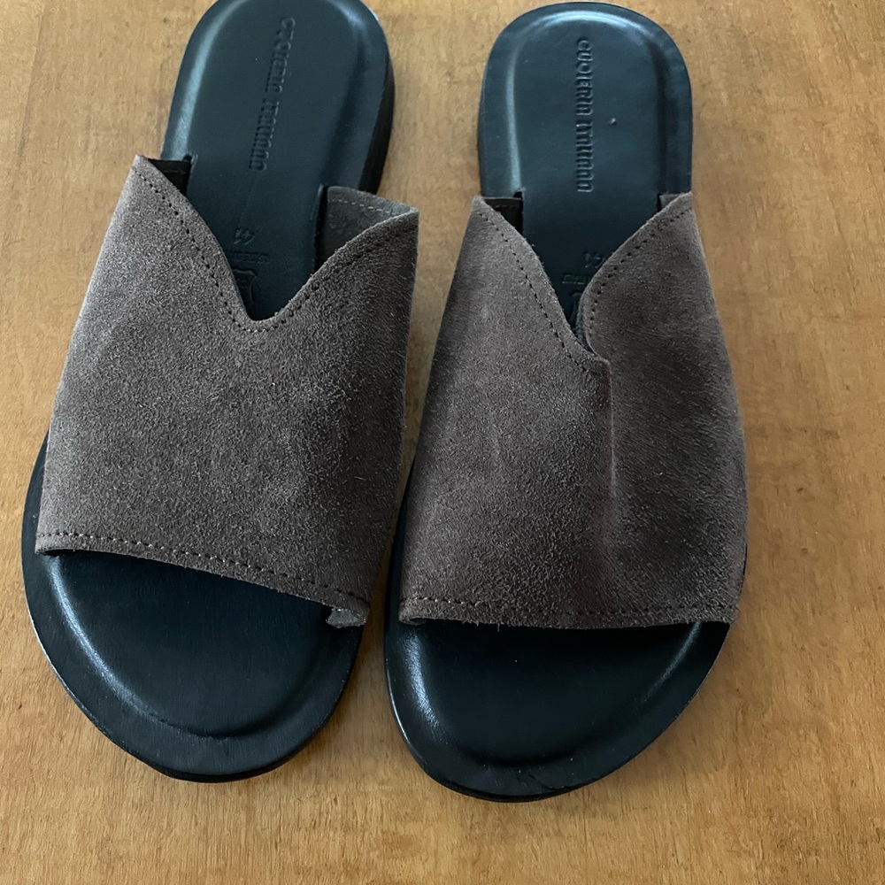 Brown Suede Slide Sandals